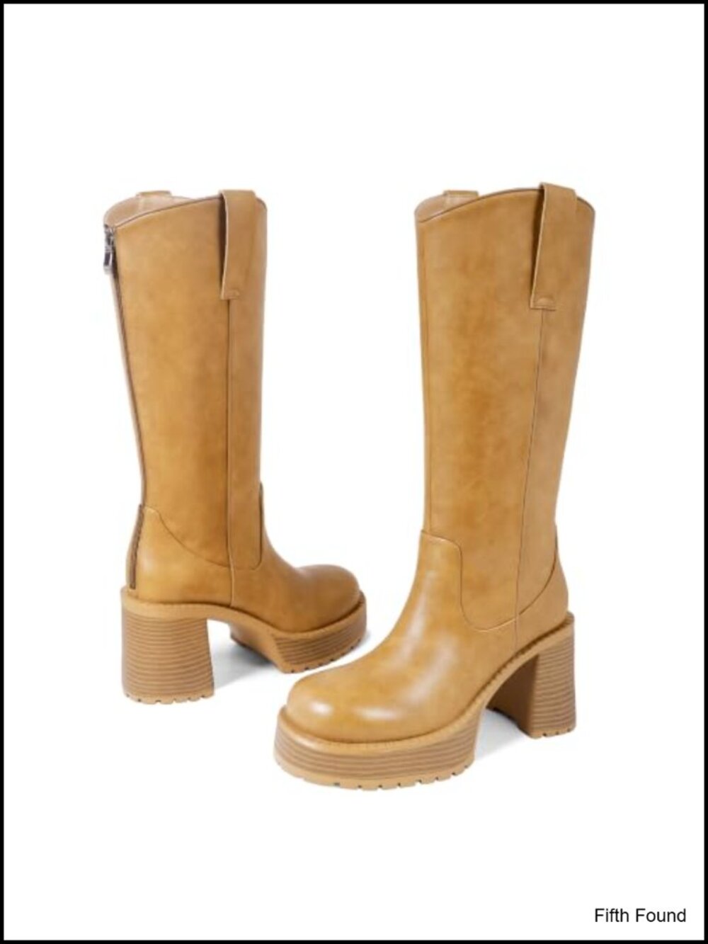 Women's Knee High Western Boots Leather Platform Chunky Heel